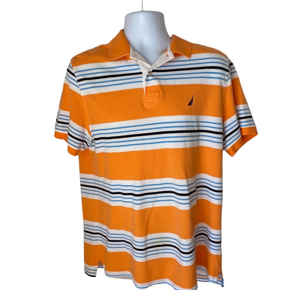 Nautica Men's Orange Striped Polo Shirt